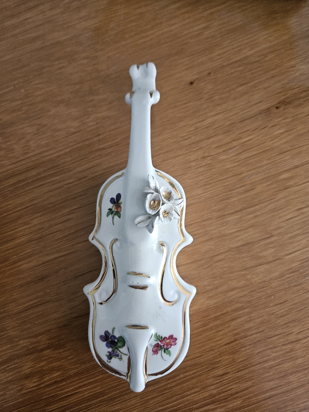 White Porcelain Violin  with Floral Accents